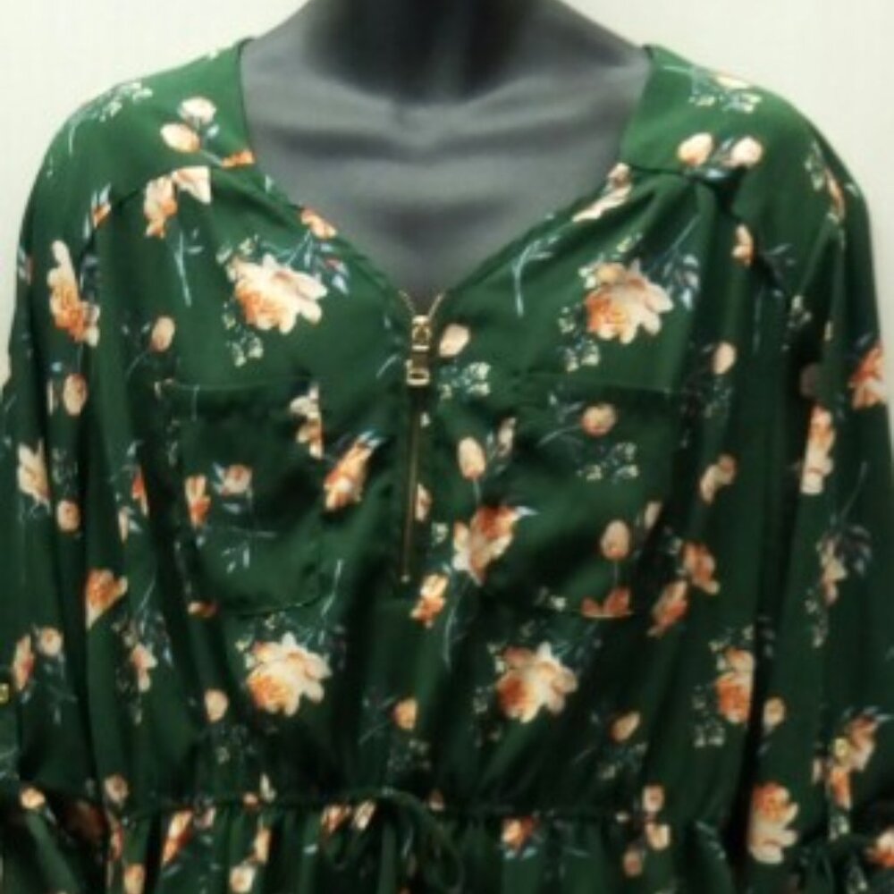 Stella Tweed Olive & Orange Print Top  - 3X